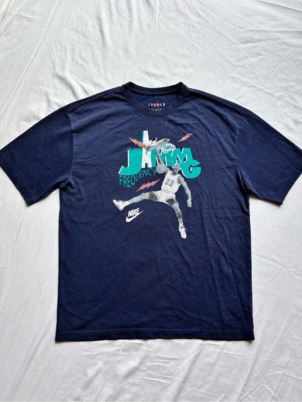 Jordan Navy Tee with Red and Teal Graphic